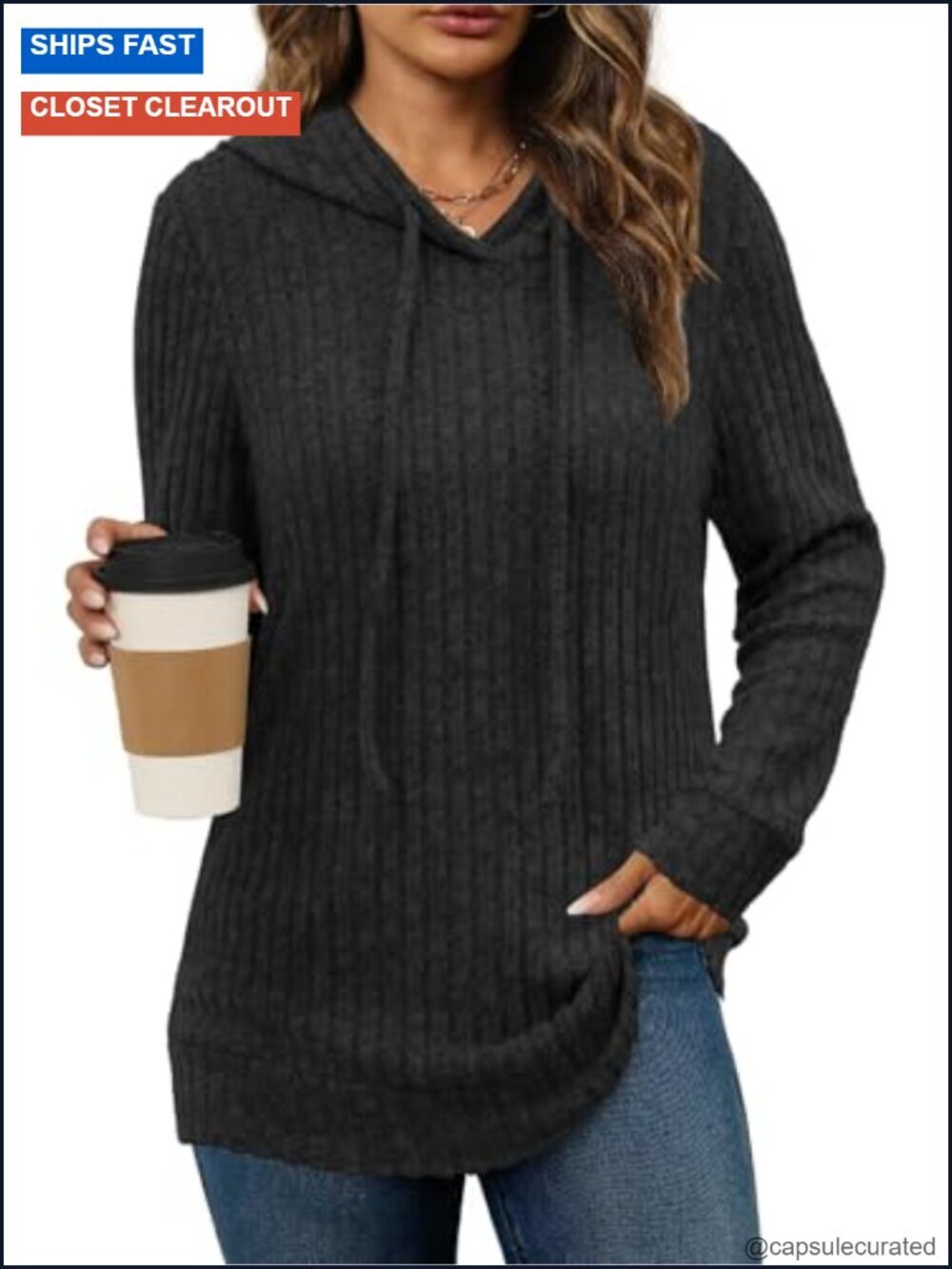 Soft Ribbed Knit Hoodie Sweater Long Sleeve Pullover Cozy Lightweight Fall Top